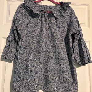 Girls' Blue Floral Ruffle Collar Top